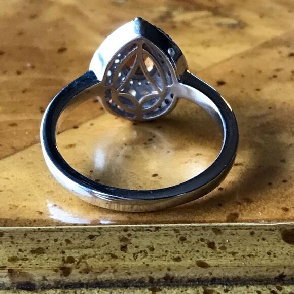 Natural Orange Garnet Sterling Silver Teardrop Ring Size 9 - Picture 7 of 9